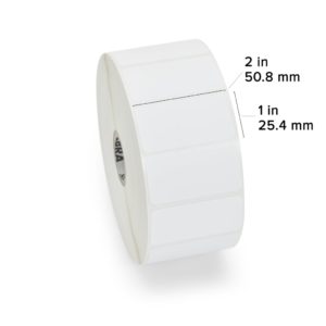 label dimensions on white adhesive label.