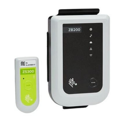 Product photo of Zebra ZS300 and ZB200 bluetooth temperature sensors tags.