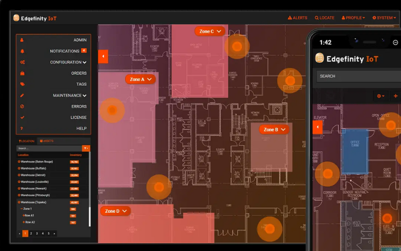 Edgefinity IoT asset location module with floorplan.